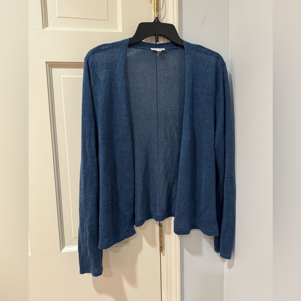 J.Jill size large blue linen/viscose rayon long sleeved cardigan.